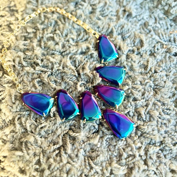 Kendra Scott Harlow Gunmetal Black Iridescent Stones Statement Bib Necklace KS - Picture 6 of 13